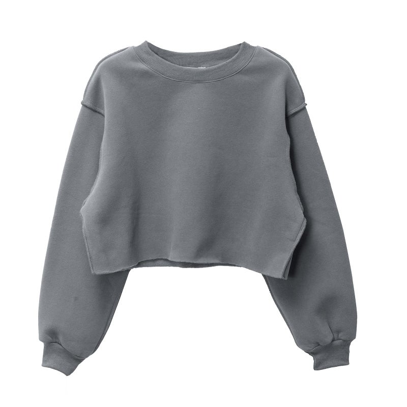 Amazhiyu Women Cropped Sweatshirt Long Sleeves Pullover Fleece Crop Tops Ash, Small - Image 1